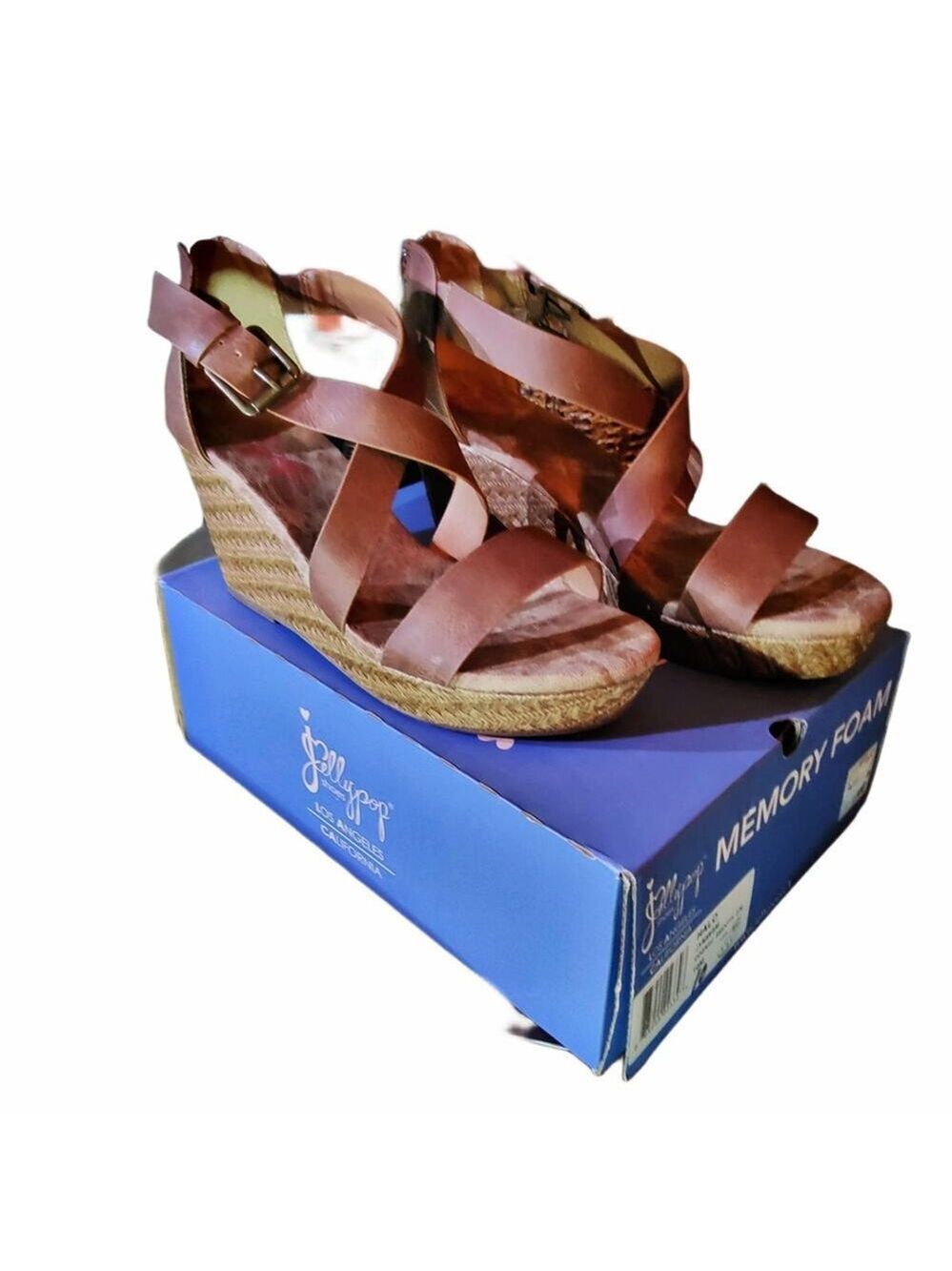 JELLYPOP HALO COGNAC STRAPPY WEDGE SANDALS SIZE 10 11